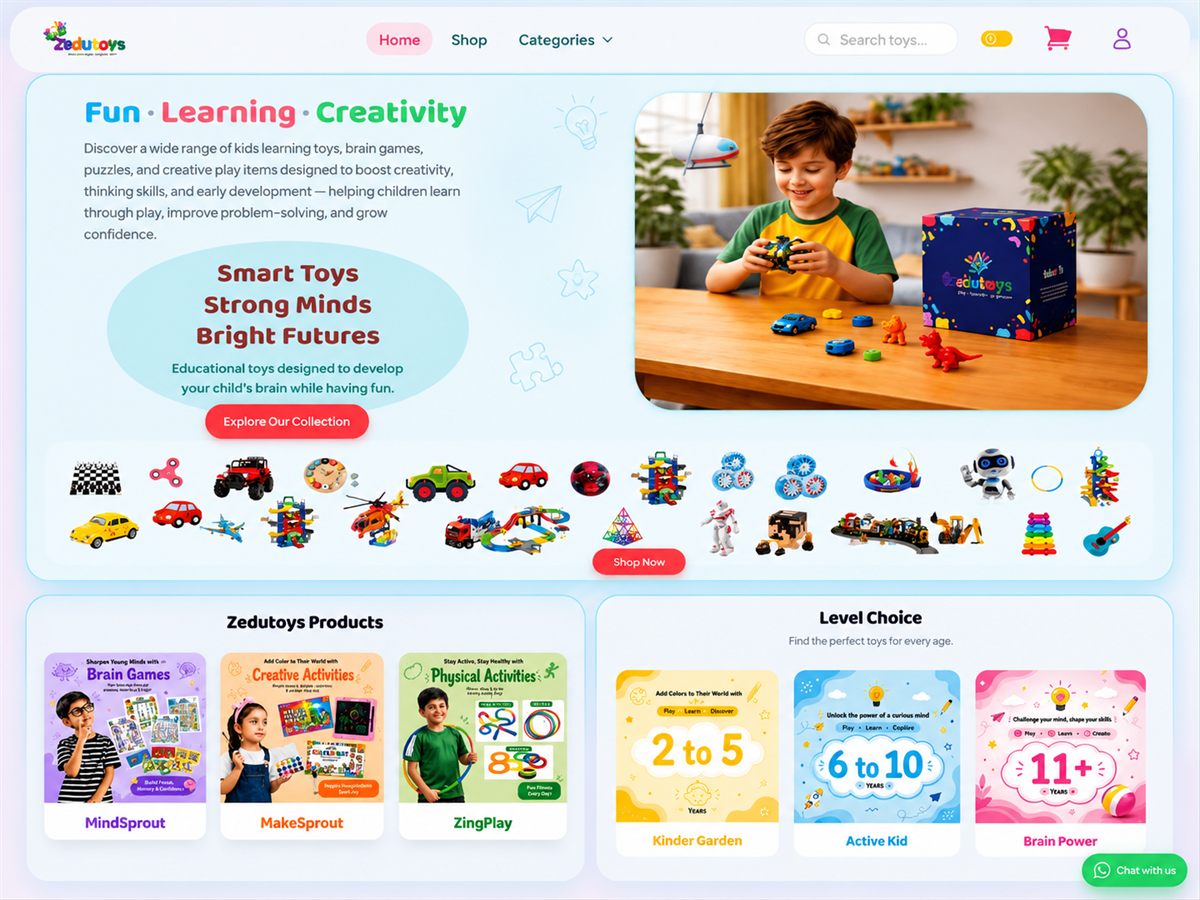 Zedu Toys homepage — designed and developed by Muhammed KV